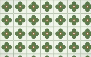 Bamboo Mist Quatrefoil Tile — light green, brown and white azulejo background