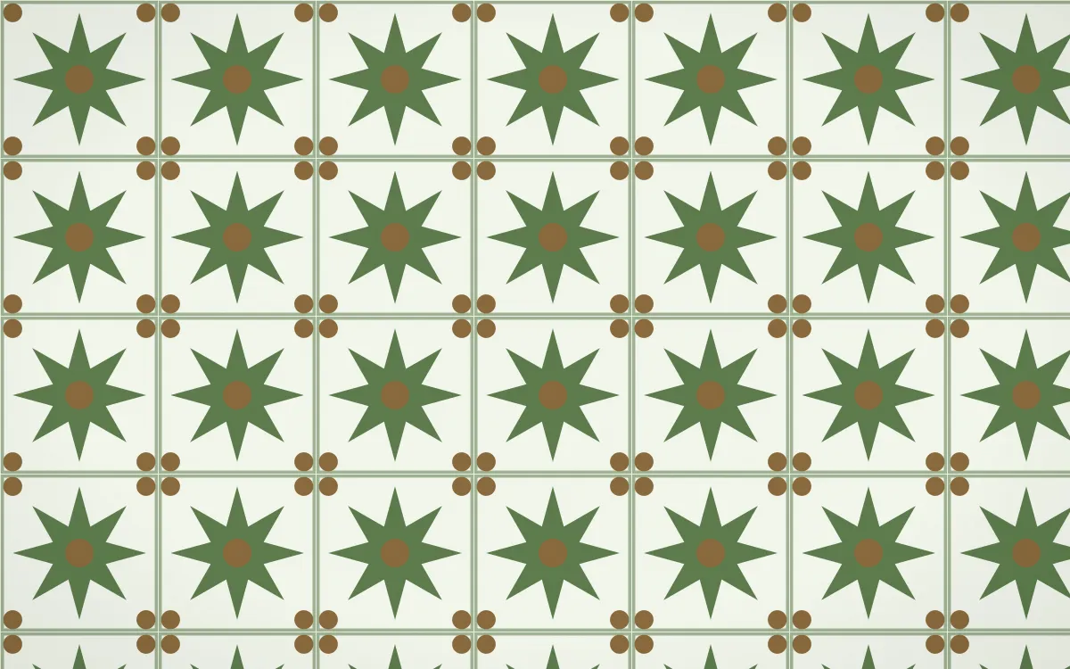 Bamboo Mist Star Tile — light green, brown and white azulejo background
