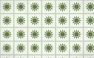Bamboo Mist Sunburst Tile — light green, brown and white azulejo background