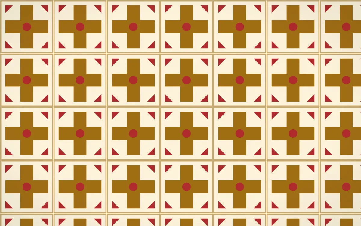 Bangkok Gold Cross Tile — light brown, red and beige azulejo background
