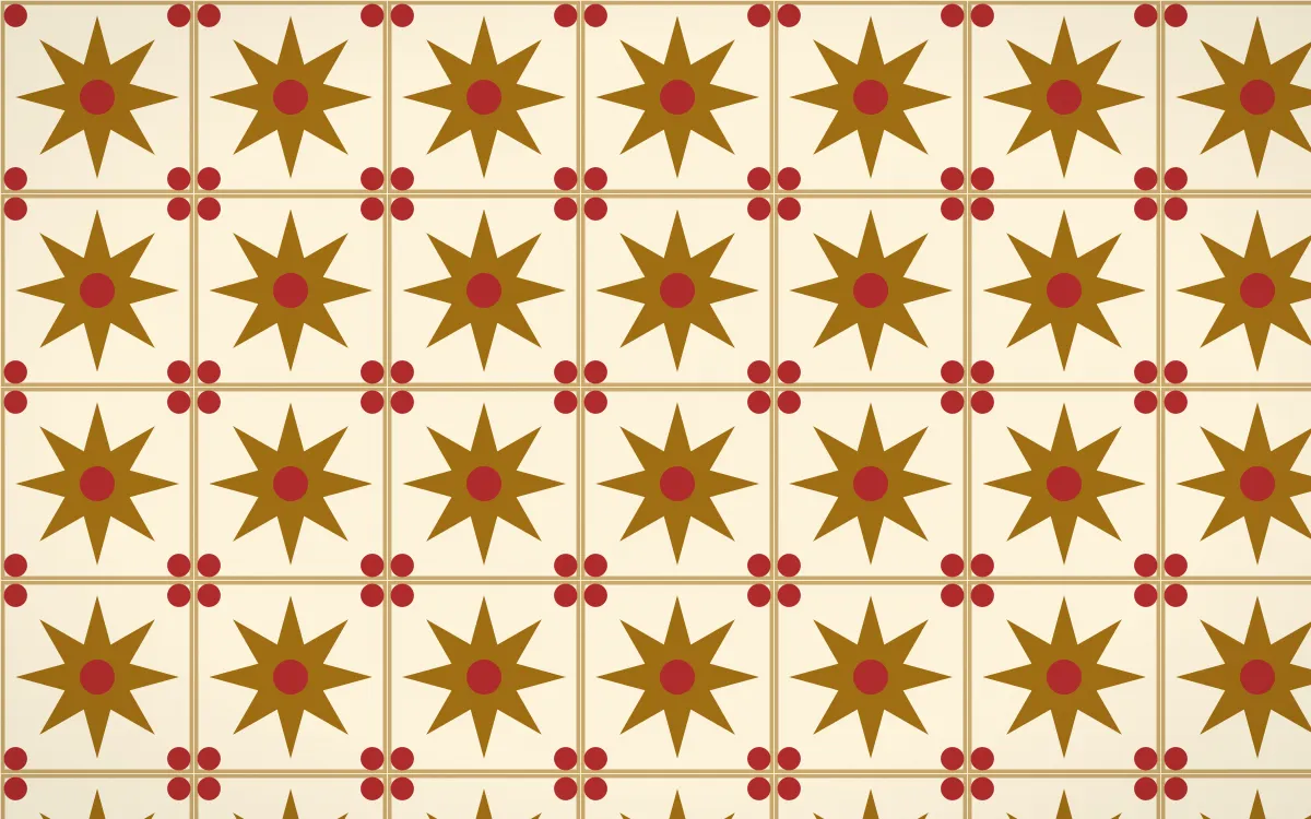 Bangkok Gold Star Tile — light brown, red and beige azulejo background