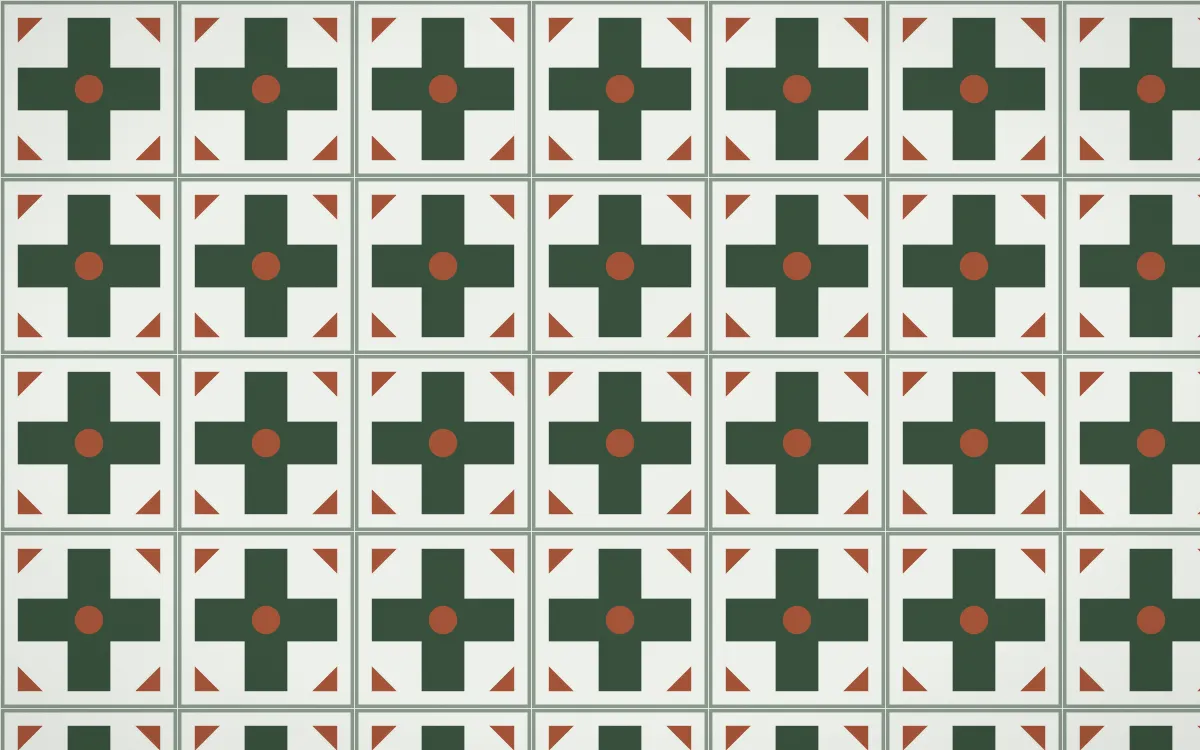 Bavarian Forest Cross Tile — light green, orange and white azulejo background