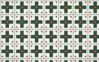 Bavarian Forest Cross Tile — light green, orange and white azulejo background