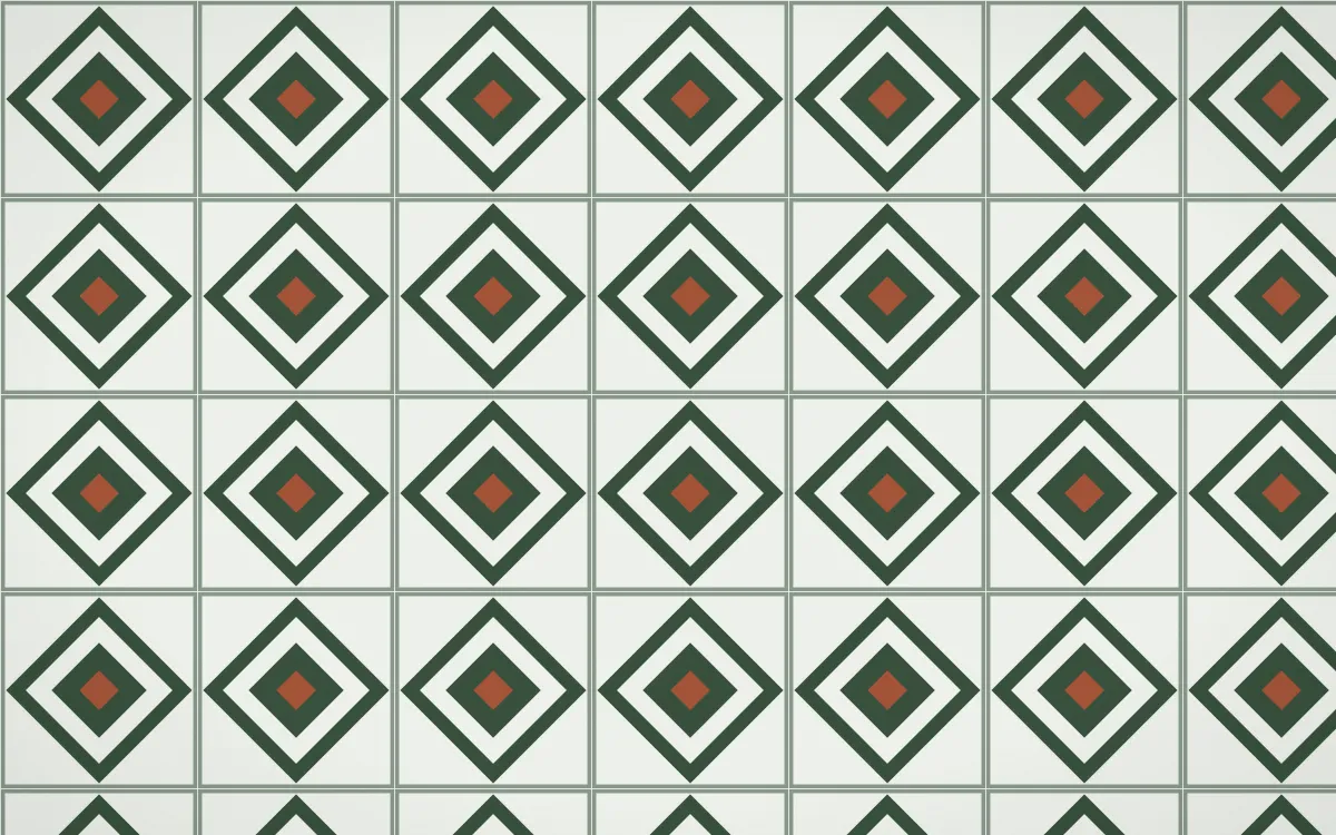 Bavarian Forest Diamond Tile — light green, orange and white azulejo background
