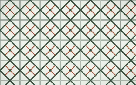 Bavarian Forest Lattice Tile — light green, orange and white azulejo background