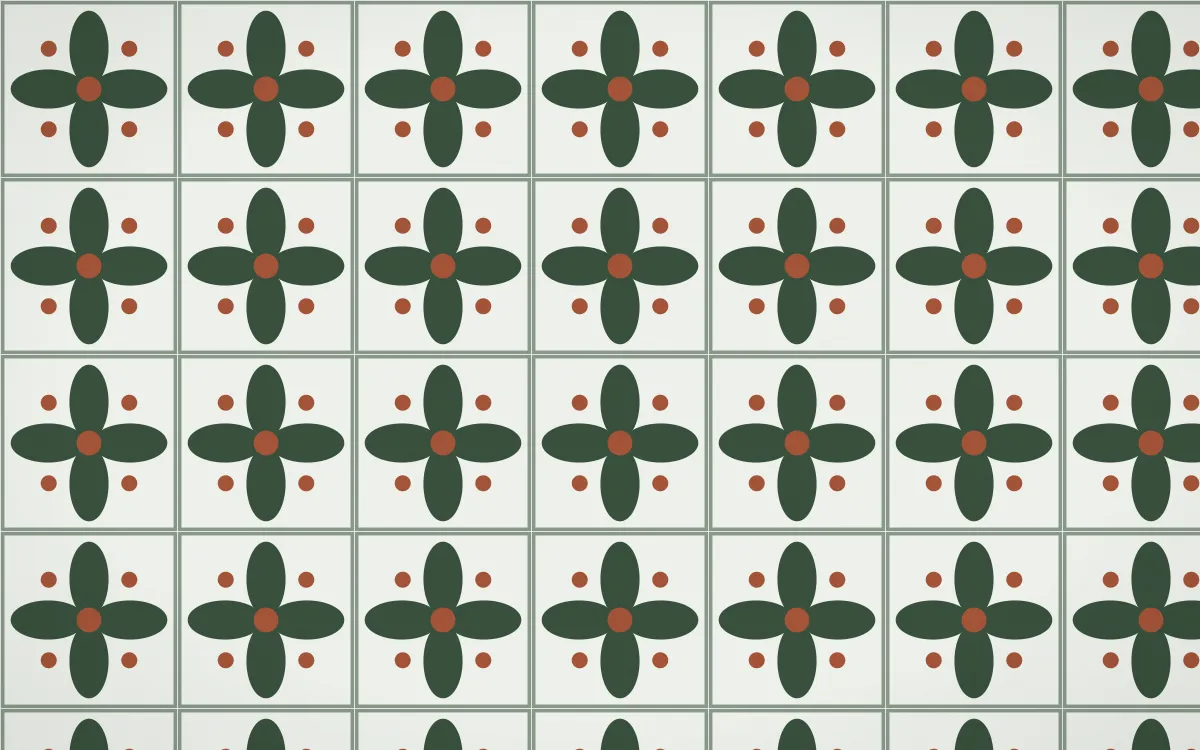 Bavarian Forest Petal Tile — light green, orange and white azulejo background