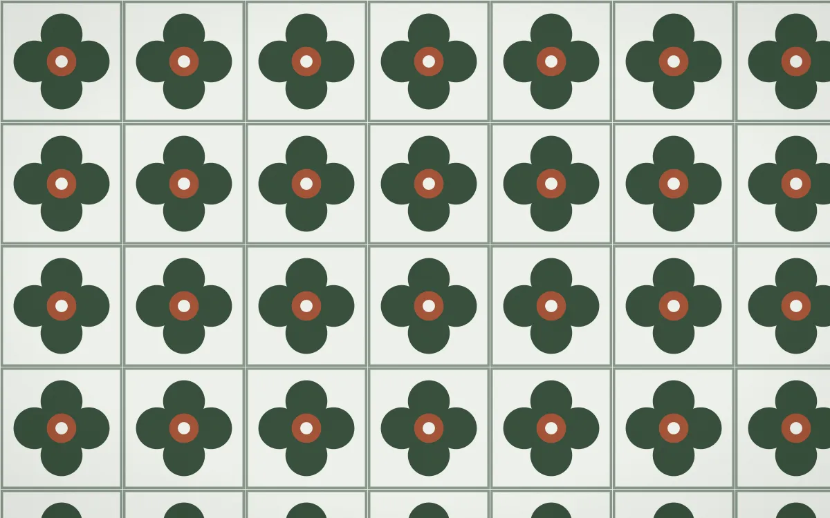 Bavarian Forest Quatrefoil Tile — light green, orange and white azulejo background