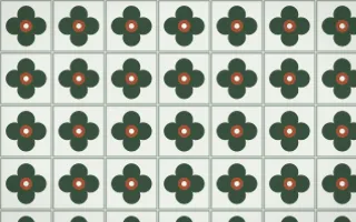 Bavarian Forest Quatrefoil Tile — light green, orange and white azulejo background