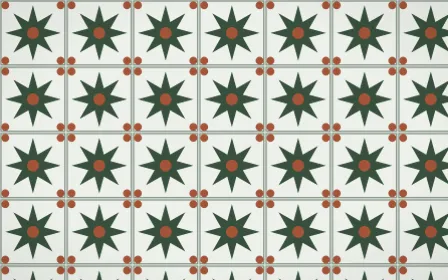 Bavarian Forest Star Tile — light green, orange and white azulejo background