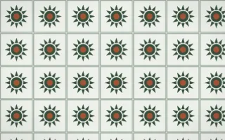 Bavarian Forest Sunburst Tile — light green, orange and white azulejo background