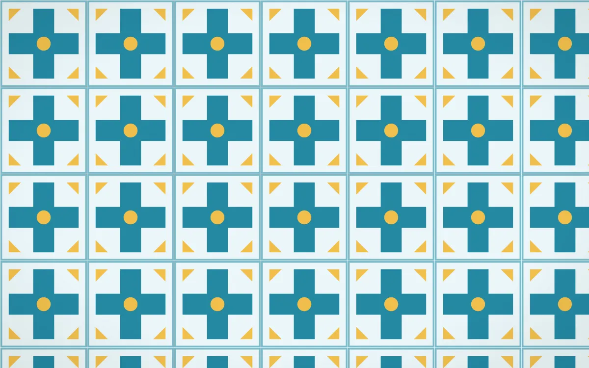 Bondi Surf Cross Tile — light teal, gold and white azulejo background