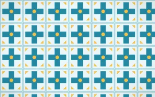Bondi Surf Cross Tile — light teal, gold and white azulejo background