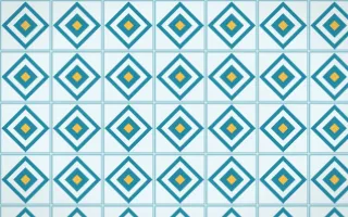 Bondi Surf Diamond Tile — light teal, gold and white azulejo background