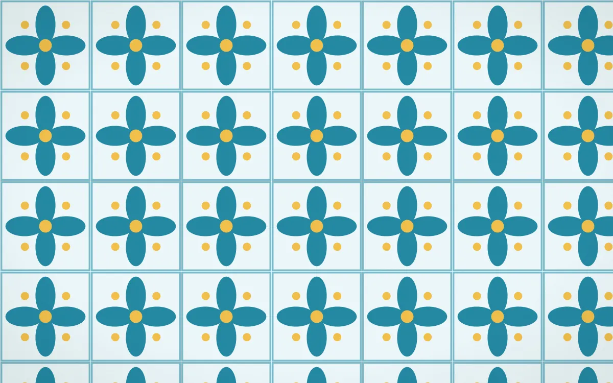 Bondi Surf Petal Tile — light teal, gold and white azulejo background