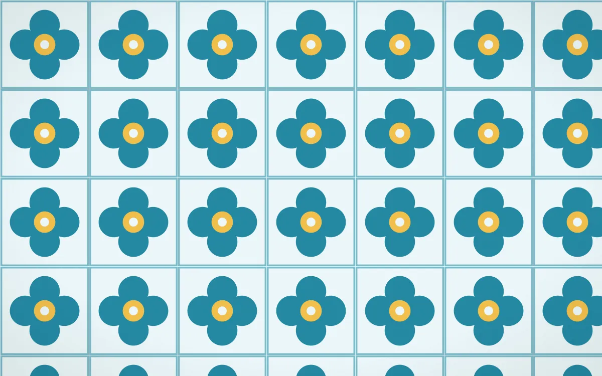 Bondi Surf Quatrefoil Tile — light teal, gold and white azulejo background