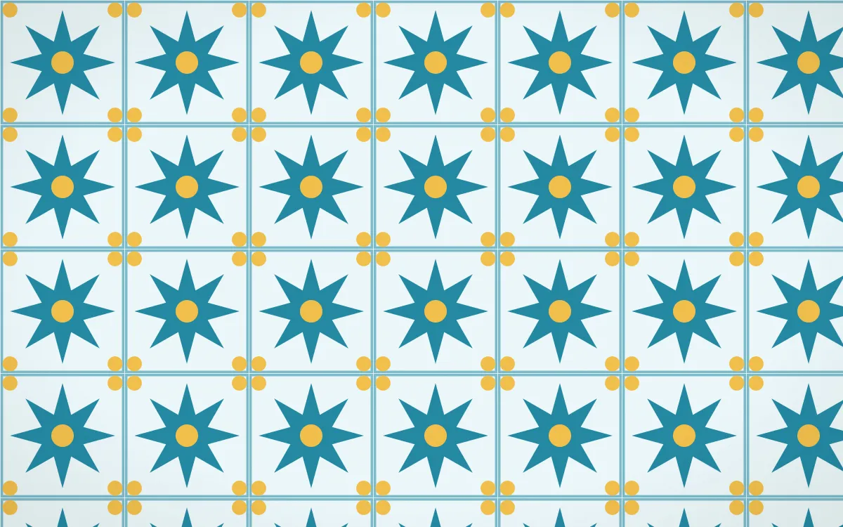 Bondi Surf Star Tile — light teal, gold and white azulejo background