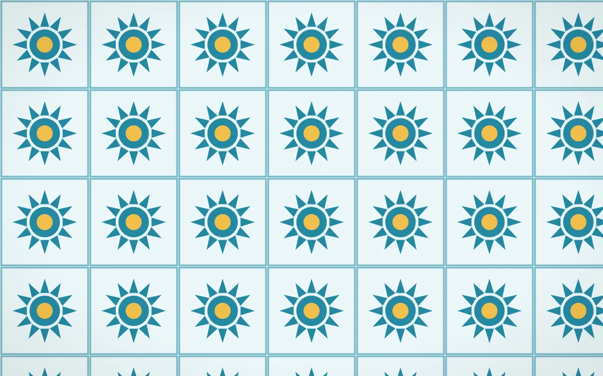 Bondi Surf Sunburst Tile — light teal, gold and white azulejo background