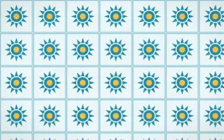 Bondi Surf Sunburst Tile — light teal, gold and white azulejo background