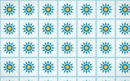 Bondi Surf Sunburst Tile — light teal, gold and white azulejo background