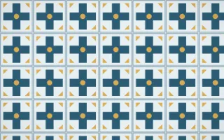 Bosphorus Cross Tile — light blue, gold and white azulejo background