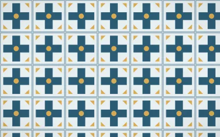 Bosphorus Cross Tile — light blue, gold and white azulejo background