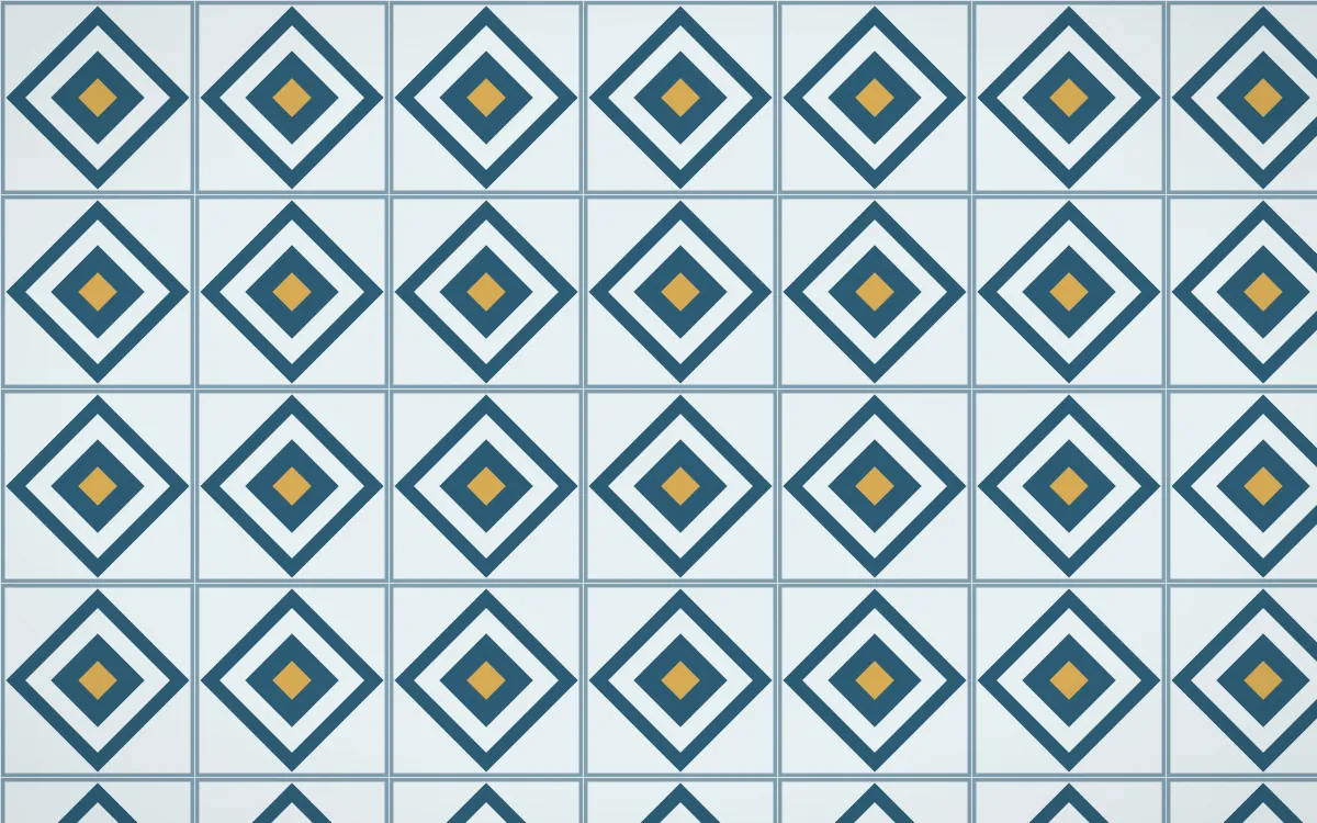 Bosphorus Diamond Tile — light blue, gold and white azulejo background