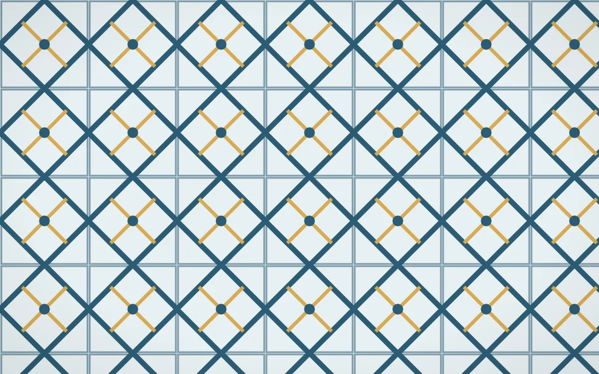 Bosphorus Lattice Tile — light blue, gold and white azulejo background