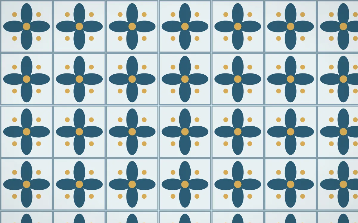 Bosphorus Petal Tile — light blue, gold and white azulejo background