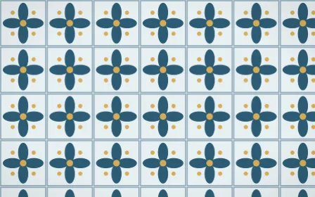 Bosphorus Petal Tile — light blue, gold and white azulejo background