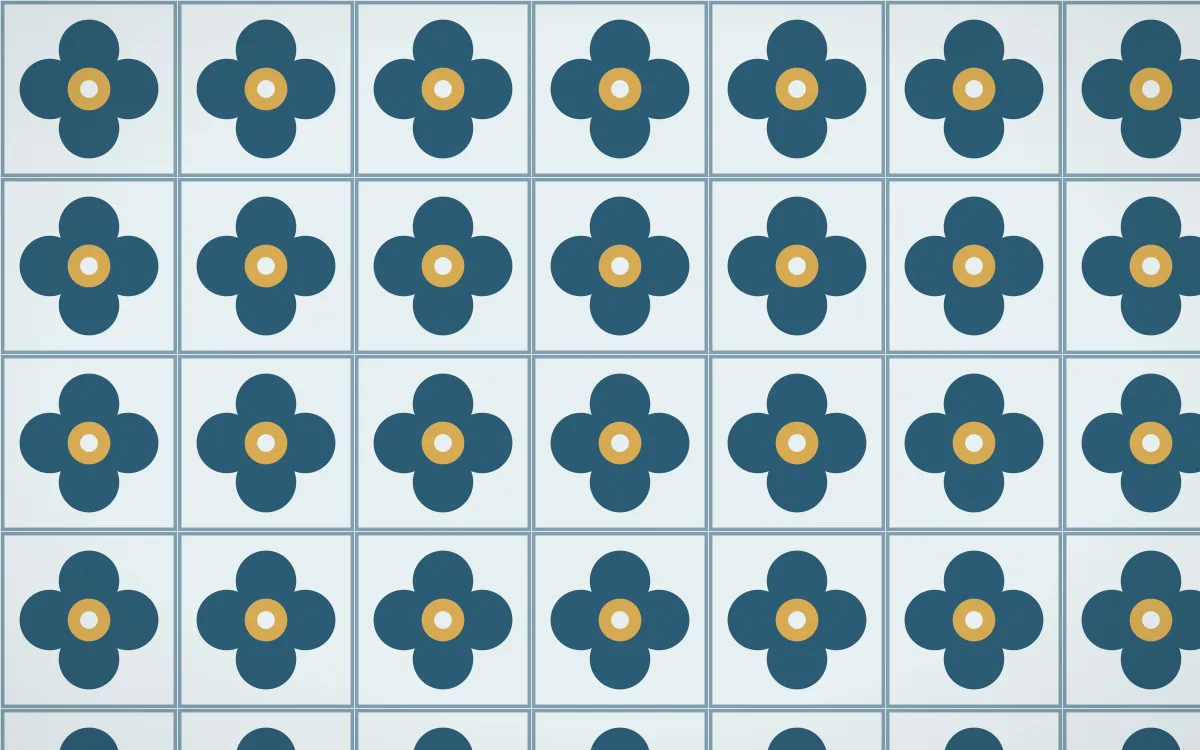 Bosphorus Quatrefoil Tile — light blue, gold and white azulejo background