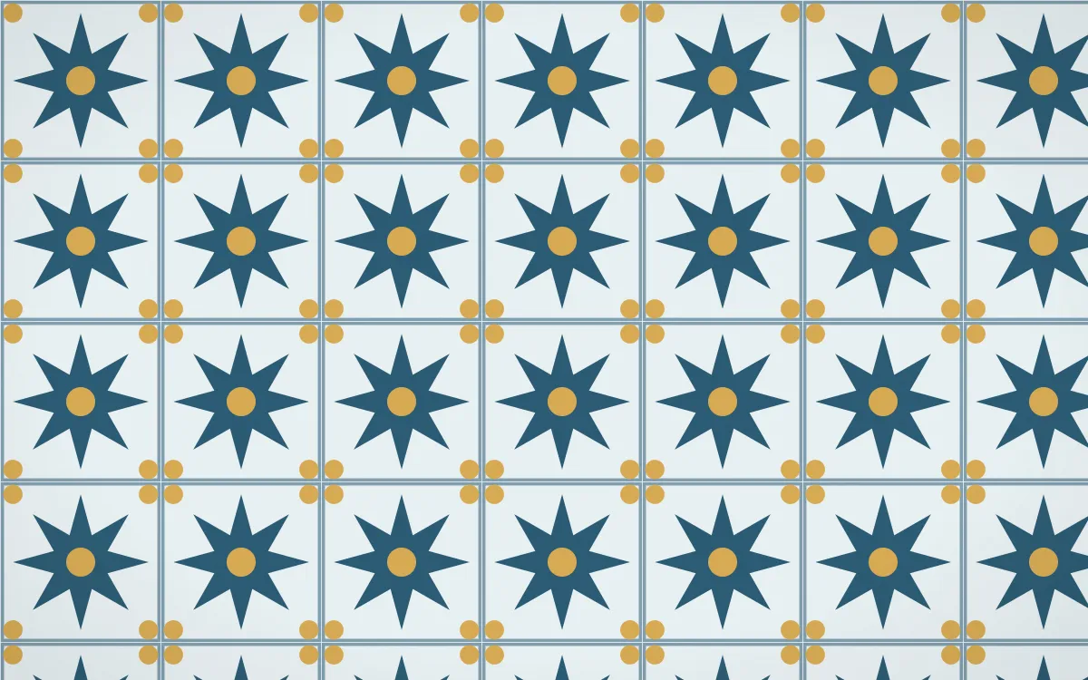 Bosphorus Star Tile — light blue, gold and white azulejo background