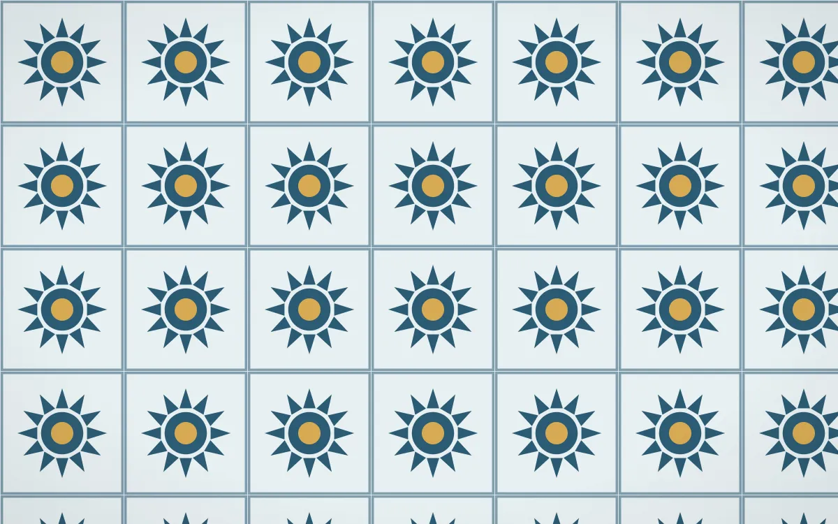 Bosphorus Sunburst Tile — light blue, gold and white azulejo background