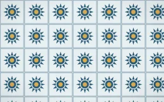 Bosphorus Sunburst Tile — light blue, gold and white azulejo background