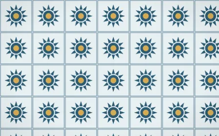 Bosphorus Sunburst Tile — light blue, gold and white azulejo background