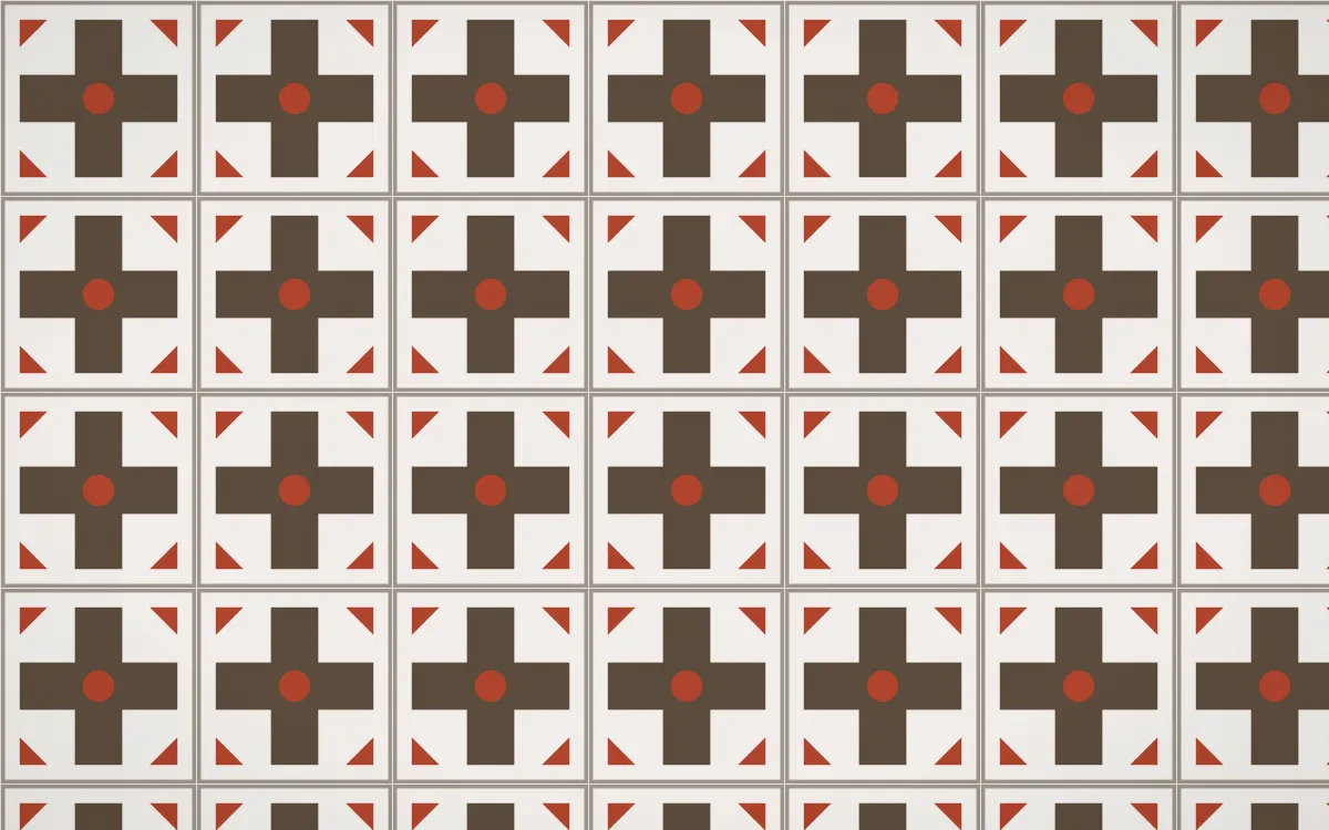 Brooklyn Loft Cross Tile — light brown, red and white azulejo background
