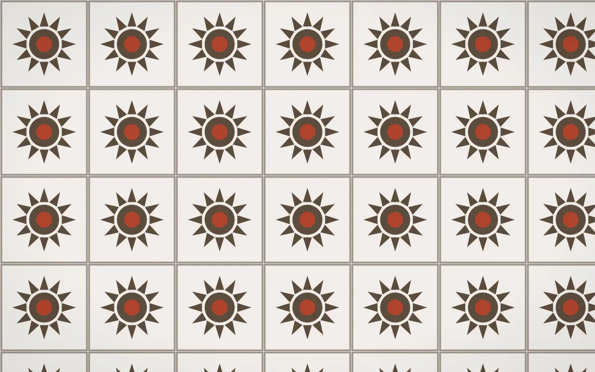 Brooklyn Loft Sunburst Tile — light brown, red and white azulejo background