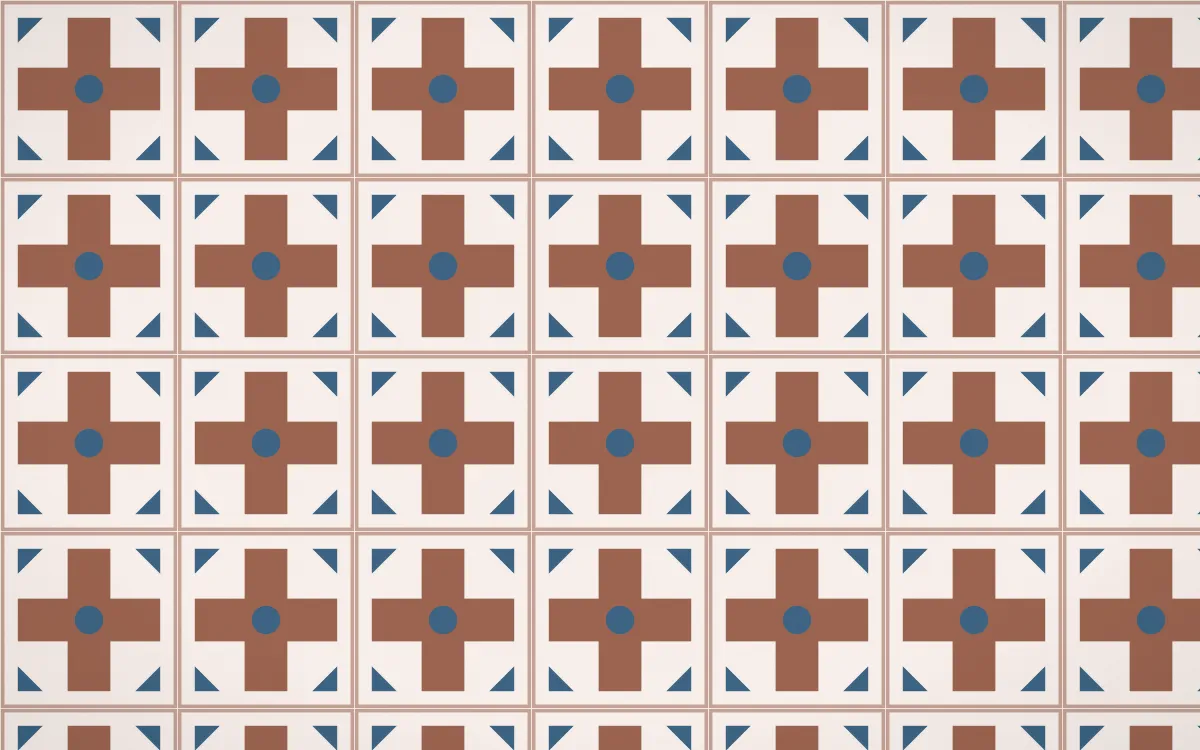 Budapest Rose Cross Tile — light orange, blue and white azulejo background