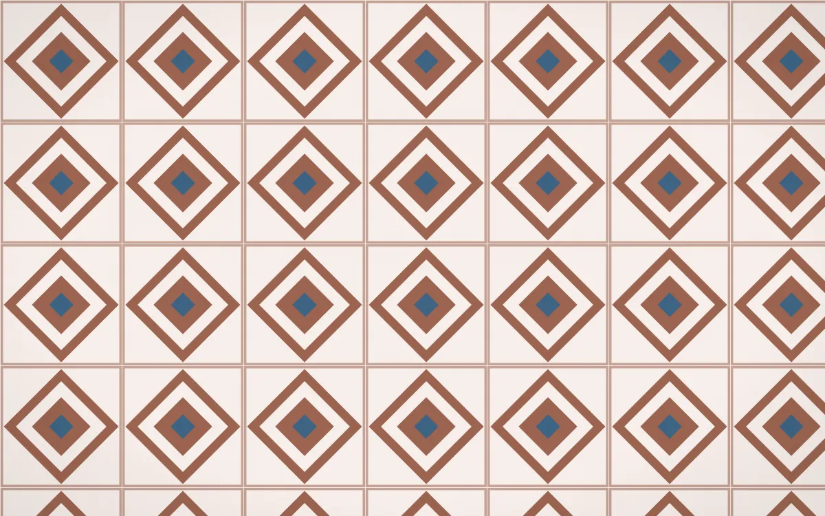 Budapest Rose Diamond Tile — light orange, blue and white azulejo background