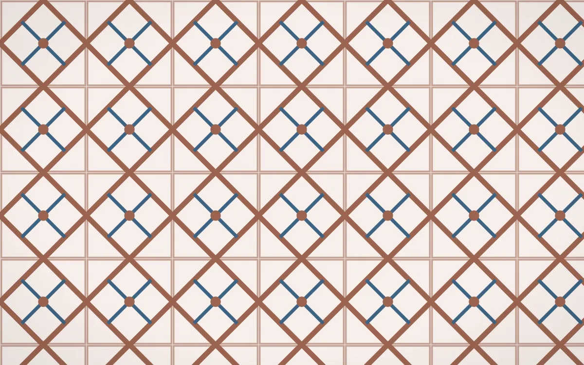 Budapest Rose Lattice Tile — light orange, blue and white azulejo background
