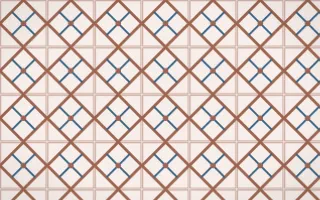 Budapest Rose Lattice Tile — light orange, blue and white azulejo background