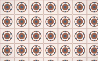 Budapest Rose Medallion Tile — light orange, blue and white azulejo background