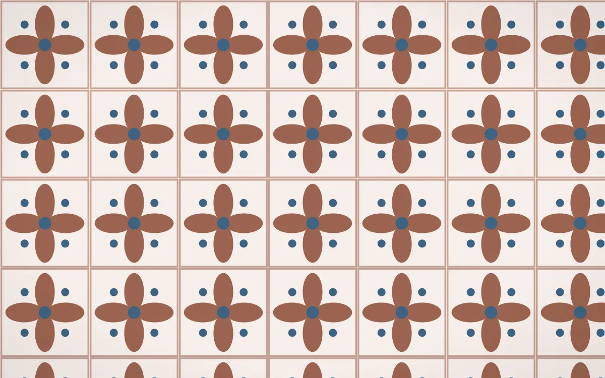 Budapest Rose Petal Tile — light orange, blue and white azulejo background