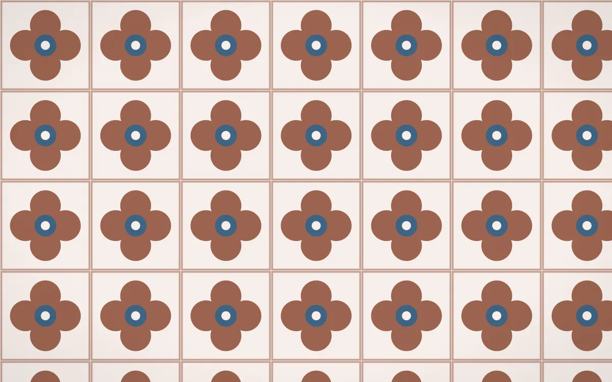 Budapest Rose Quatrefoil Tile — light orange, blue and white azulejo background