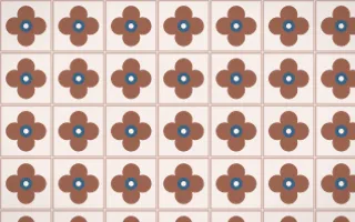 Budapest Rose Quatrefoil Tile — light orange, blue and white azulejo background