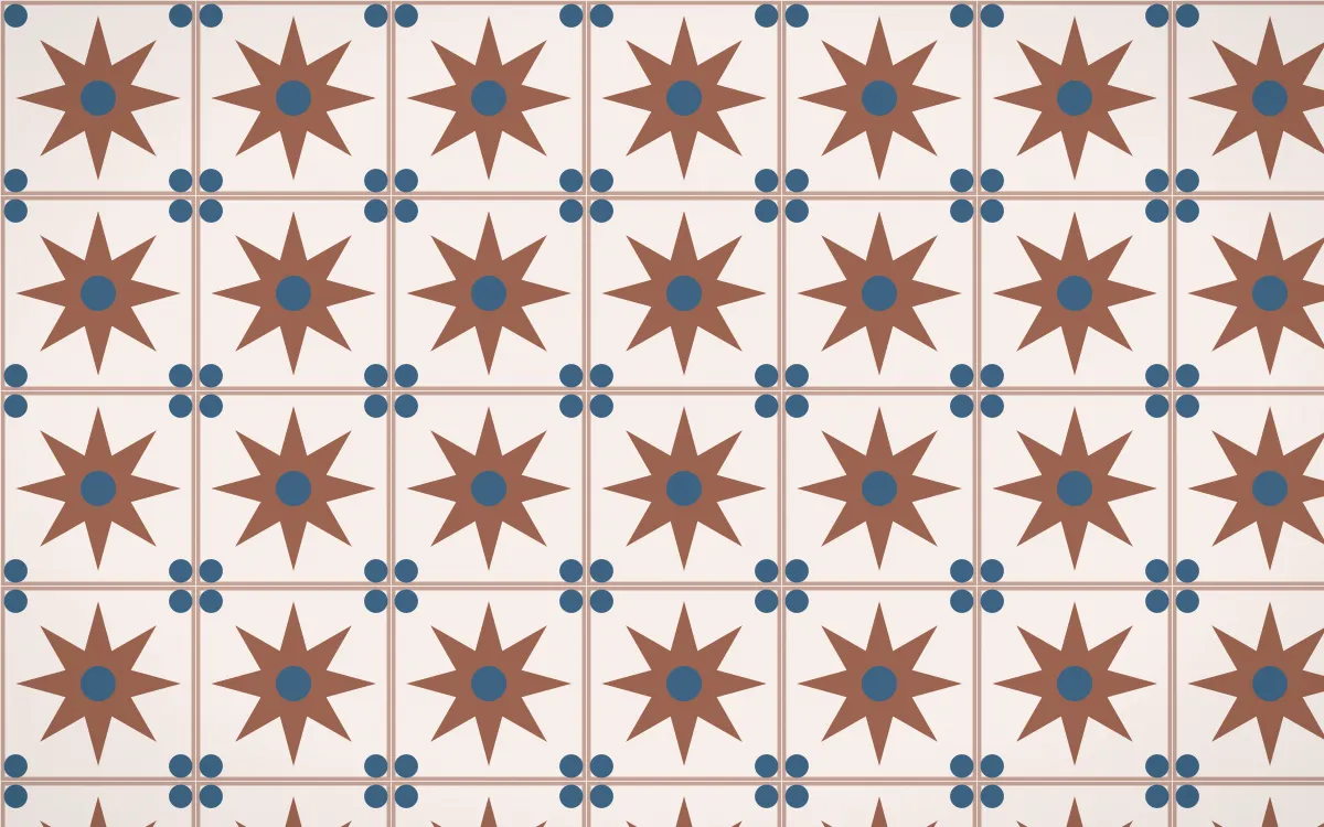 Budapest Rose Star Tile — light orange, blue and white azulejo background