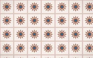 Budapest Rose Sunburst Tile — light orange, blue and white azulejo background