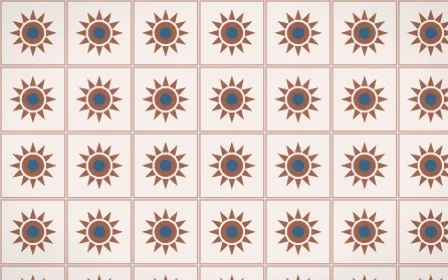 Budapest Rose Sunburst Tile — light orange, blue and white azulejo background