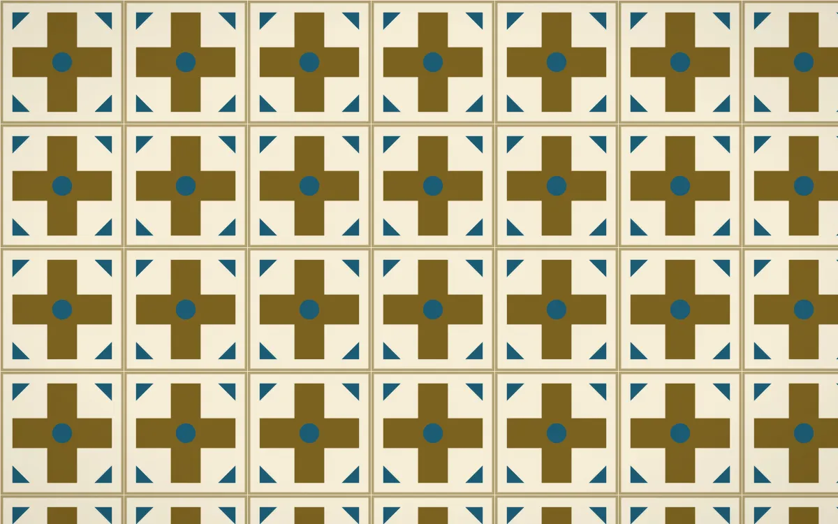 Cairo Gold Cross Tile — light brown, blue and beige azulejo background