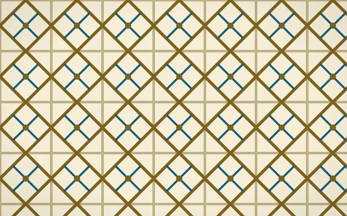 Cairo Gold Lattice Tile — light brown, blue and beige azulejo background
