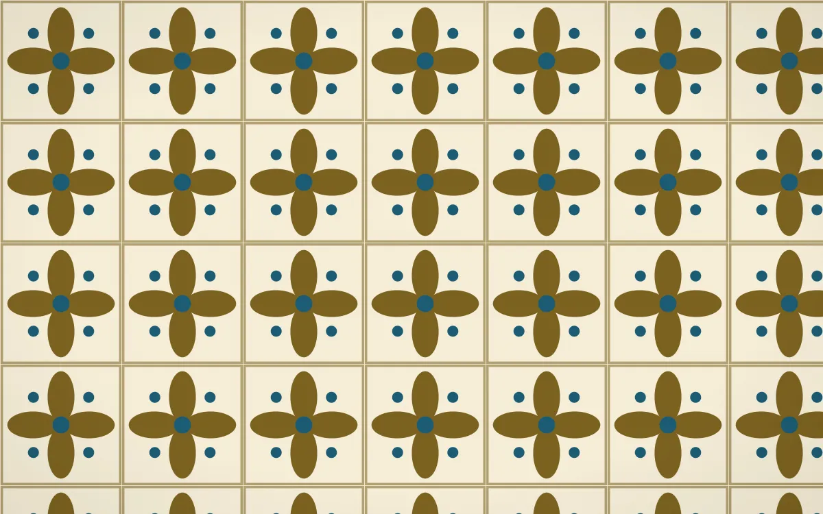 Cairo Gold Petal Tile — light brown, blue and beige azulejo background